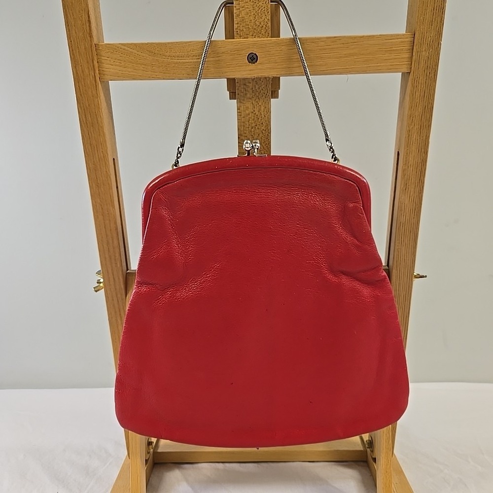 Vintage Ingber Red Leather Purse Bag Clutch Silver Chain 50s 60s Mid Century
